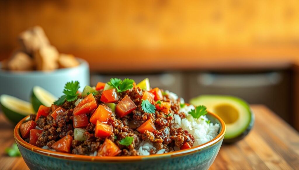 Mexican ground beef rice bowls