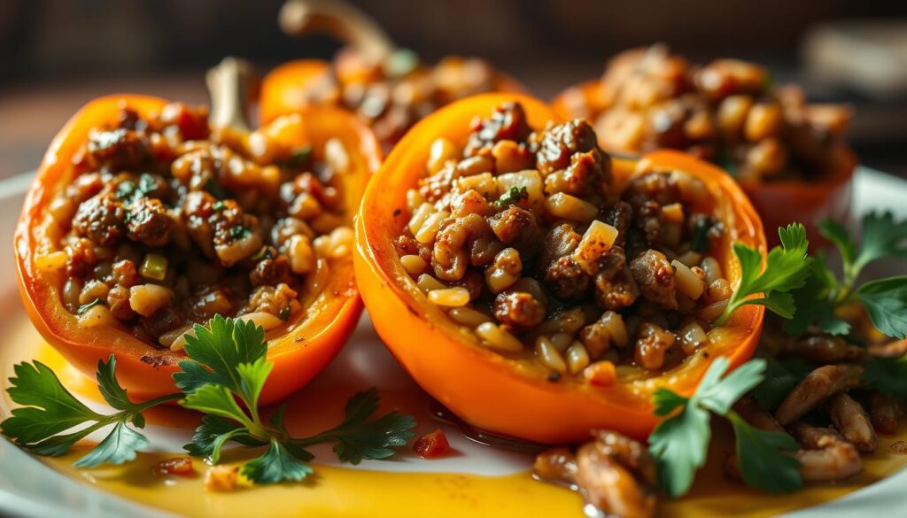 Spicy Beef and Rice Stuffed Peppers